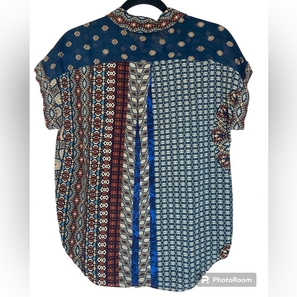 Desigual Azhar Mixed Pattern Short Sleeve Blouse Sz Sm - Picture 3 of 13